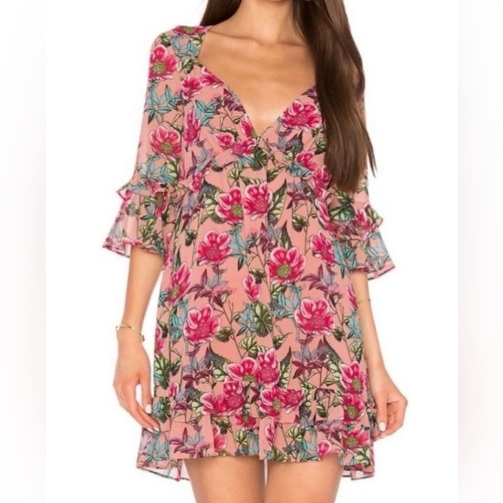 For Love And Lemons Pink Floral Mini Dress Size Small